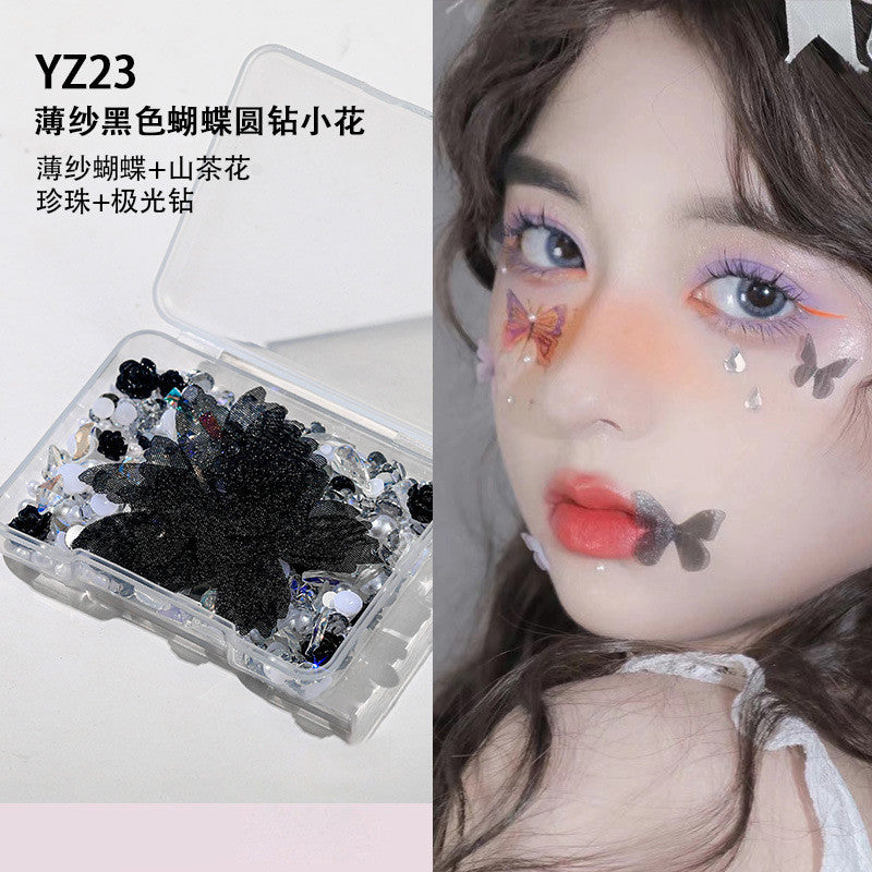 Boxed applique decorations Face makeup patches Metal butterfly decorations