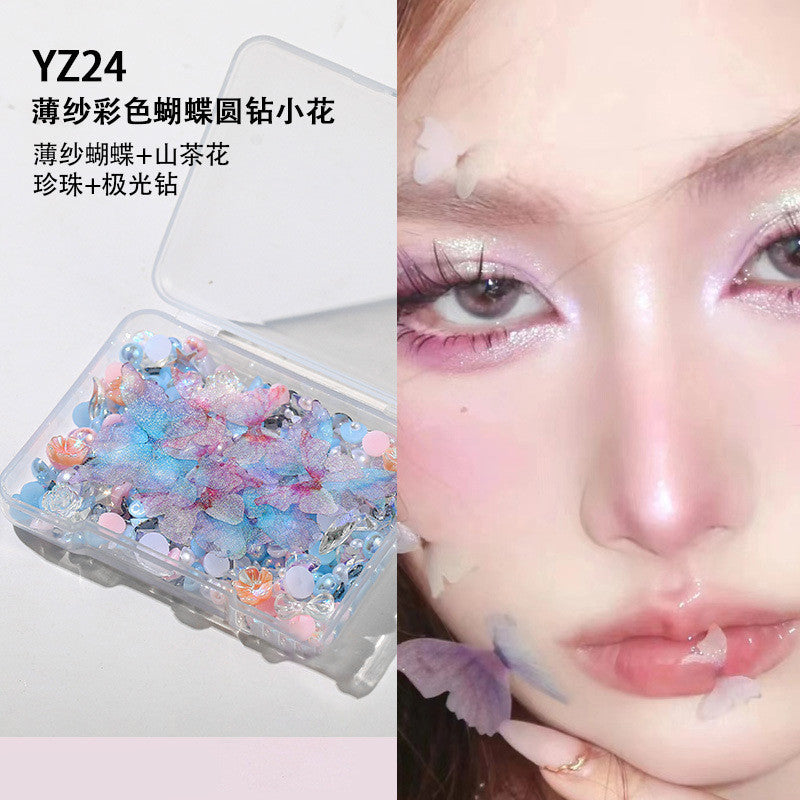Boxed applique decorations Face makeup patches Metal butterfly decorations