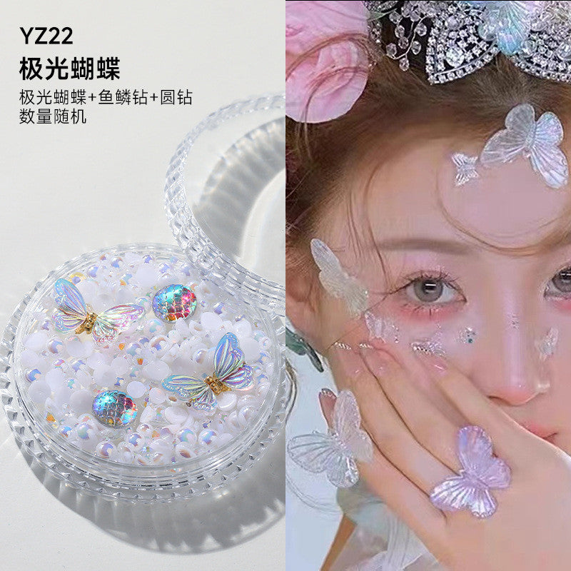 Boxed applique decorations Face makeup patches Metal butterfly decorations