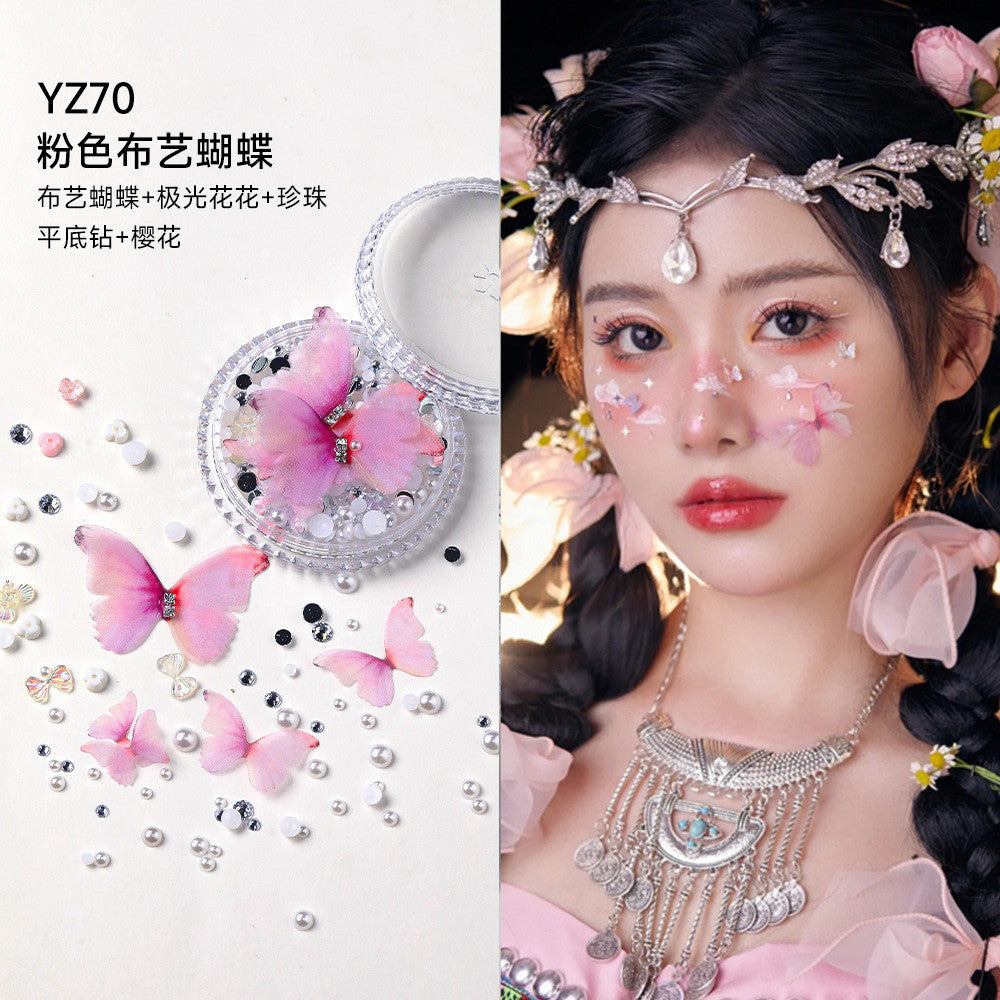 Boxed applique decorations Face makeup patches Metal butterfly decorations