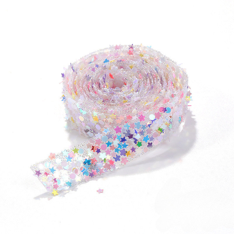 1.2cm Width Shiny Star Self-adhesive Rhinestone Trims Ribbons Resin Strips for Clothing Accessories
