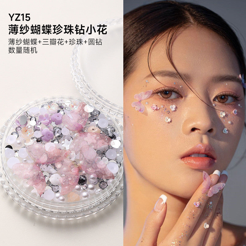 Boxed applique decorations Face makeup patches Metal butterfly decorations