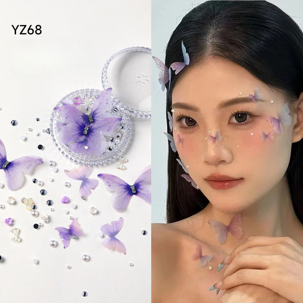 Boxed applique decorations Face makeup patches Metal butterfly decorations