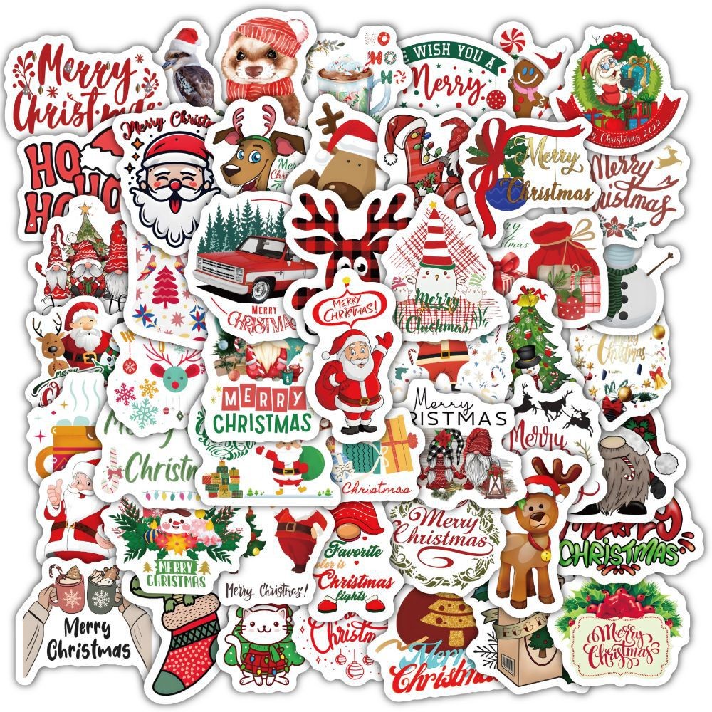 Christmas Style PVC Stickers DIY Laptop Phone Case Luggage Diary Decoration Waterproof Decal