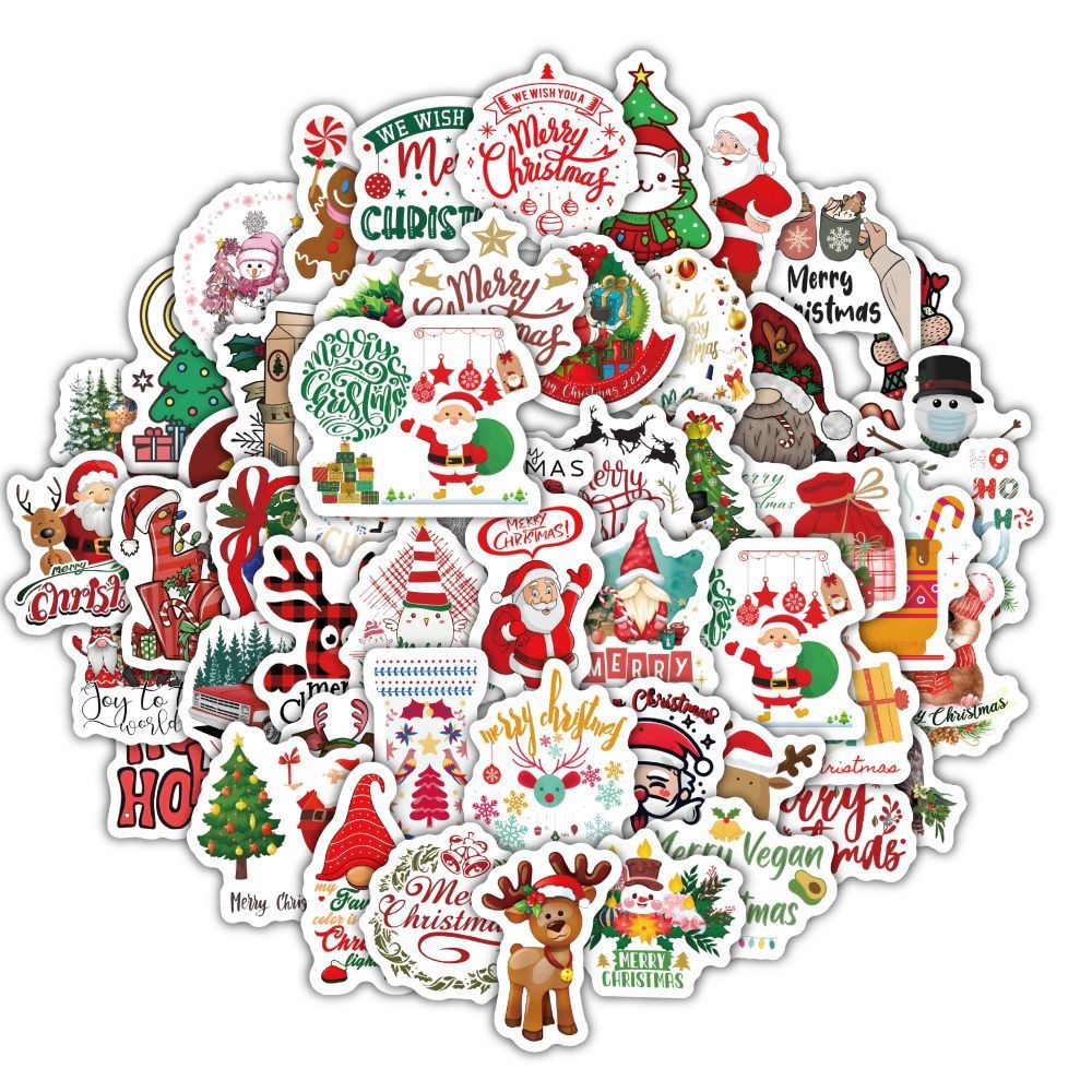 Christmas Style PVC Stickers DIY Laptop Phone Case Luggage Diary Decoration Waterproof Decal