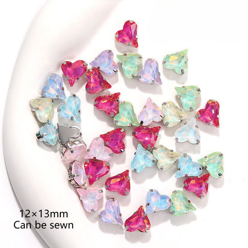 12*13mm Sweet Heart Shape Sew on Crystal Rhinestone for Dress Shoes Crafts Accessory