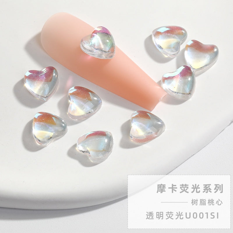 50PCS 4/6/8mm Resin Heart Mocha Fluorescent Nail Nail Patch  Ice Through Love Decoration