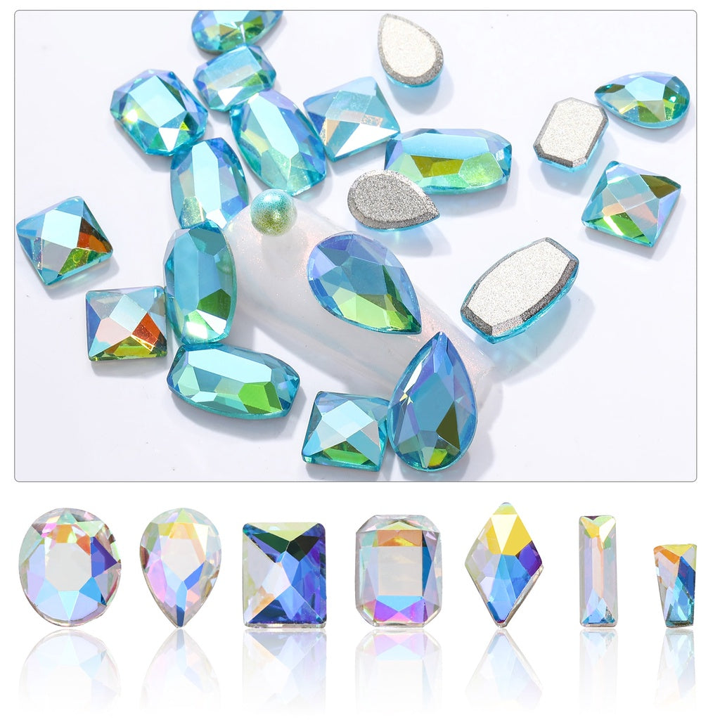 TonyBead 20Pcs Mixed Shape Flatback Stone Gem Glass Nail Art Rhinestone For Jewelry Making Loose Strass Crystal Nail Accessories Nail Drill kuku