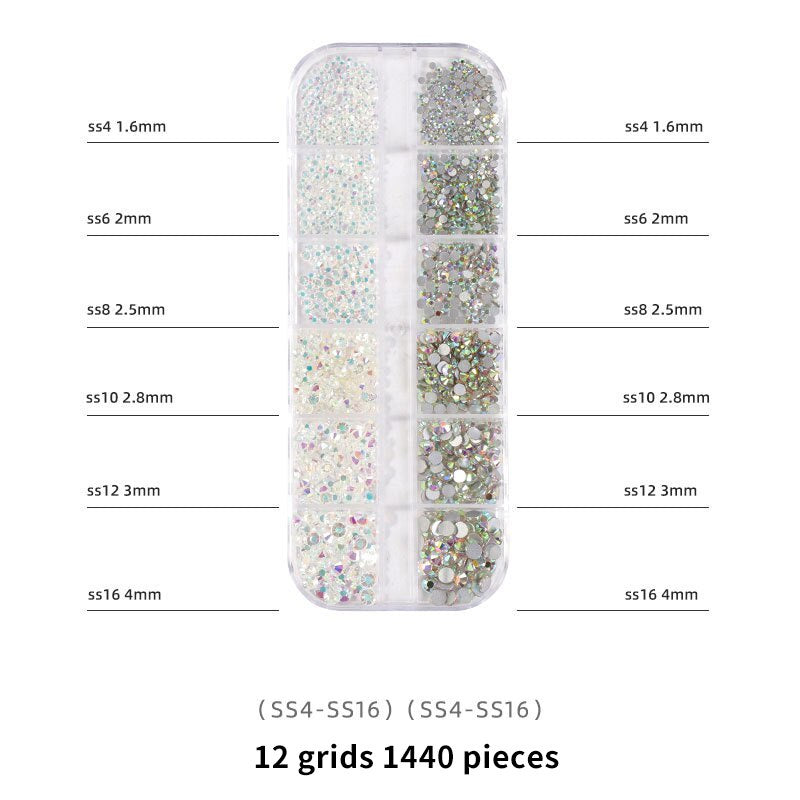 1440pcs 12 Grid Set Mixed Color Flat Nail Diamond AB Color Glass Crystal Phone Case DIY Accessories