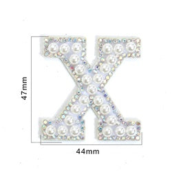 TonyBead 26 English Alphabet A-Z Pearl Letter Patches Rhinestone Patch Sewing On Patches Stripe Badge DIY Name
