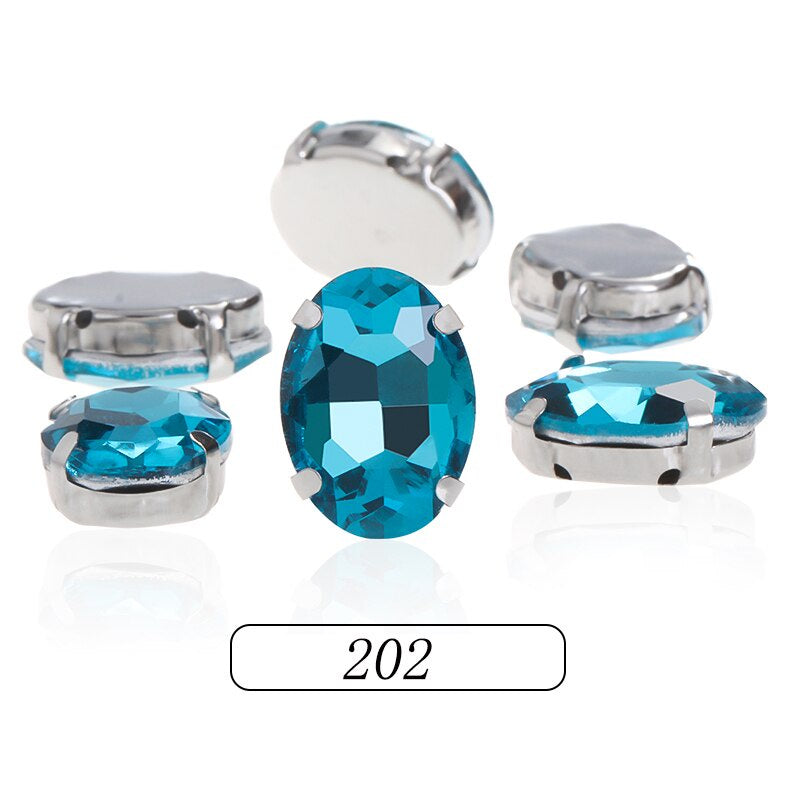 6*8/8*10mm Oval Shape Glass Rhinestones With Silver Sew On Crystal Stone Strass Diamond For Clothes Dress