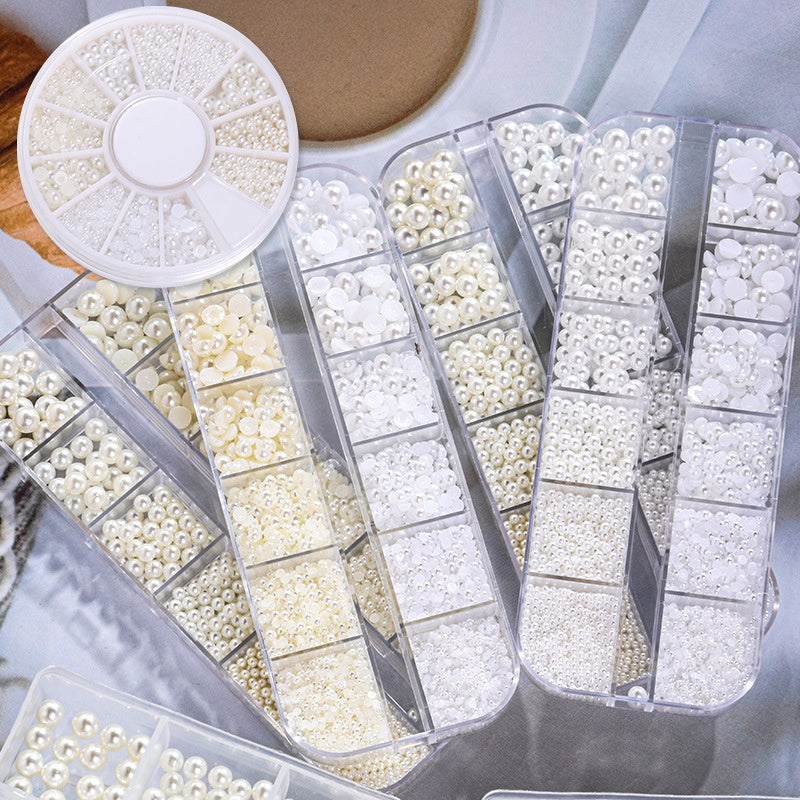 Nail Art Jewelry Boxed 12 Grid 6 Grid Mixed Nail Art Pearls Straight Hole No Hole Radius Pearl Set