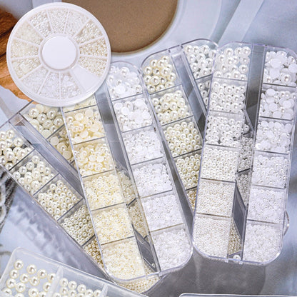 Nail Art Jewelry Boxed 12 Grid 6 Grid Mixed Nail Art Pearls Straight Hole No Hole Radius Pearl Set