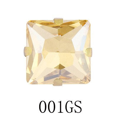 8/10mm 50PCS Square Shape Glass Rhinestones with Golden Claw Sew on Crystal Stone for Clothes Decoration Dress