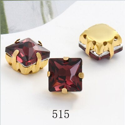 8/10mm 50PCS Square Shape Glass Rhinestones with Golden Claw Sew on Crystal Stone for Clothes Decoration Dress