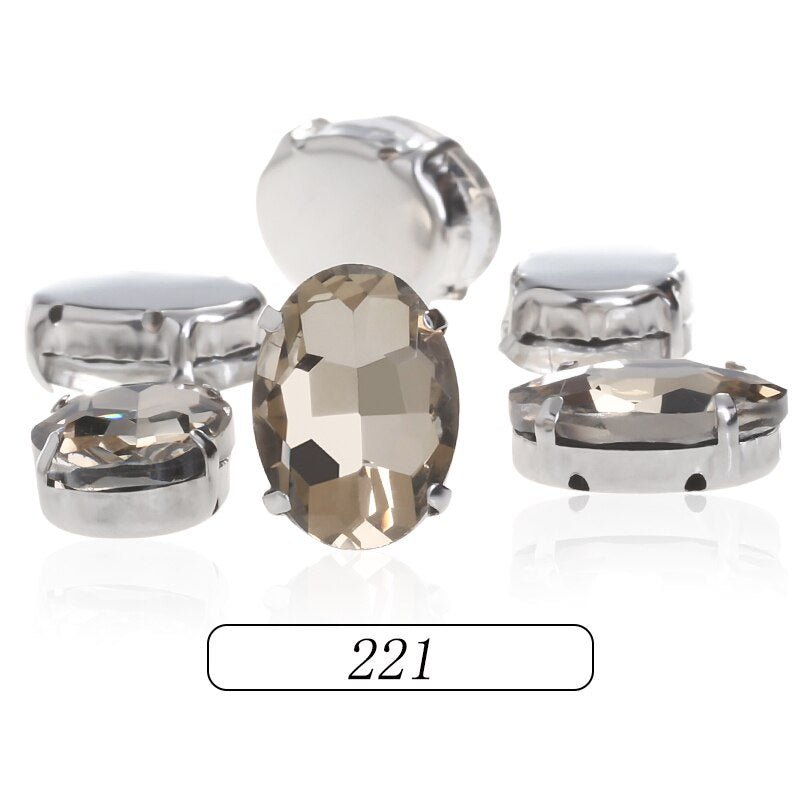 6*8/8*10mm Oval Shape Glass Rhinestones With Silver Sew On Crystal Stone Strass Diamond For Clothes Dress