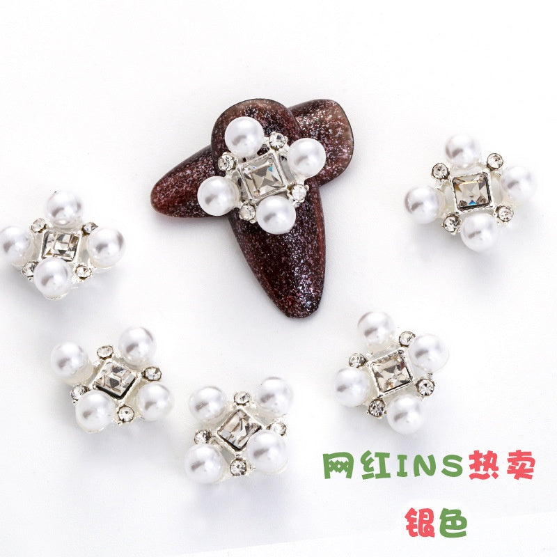 3D Nail Art Alloy Pearl 3PCS Kawaii Colorful Design Alloy Accessories Rhinestone Nail Charm