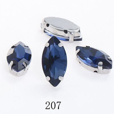 Yichuan  Horse Eye Navette Point Back Stones Metal Base Decorations For Clothes Sewn Rhinestones for Needlework Wedding Dress Crystal Jewelry for Crafts