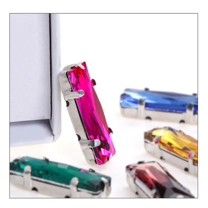 Rectangle 5x10 5x15 7x21mm Glass Crystal Sew On Rhinestones With Silver Claw Handicrafts Glitter Stones For Dress Beeds