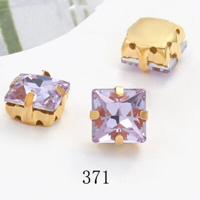 8/10mm 50PCS Square Shape Glass Rhinestones with Golden Claw Sew on Crystal Stone for Clothes Decoration Dress