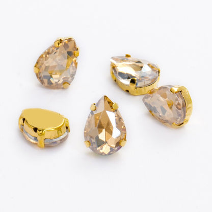 Yichuan Drop Rhinestone Sew-on Glass Golden Base Stones Crystal For Decoration and Crafts Clothes Sewn Rhinestones For Needlework