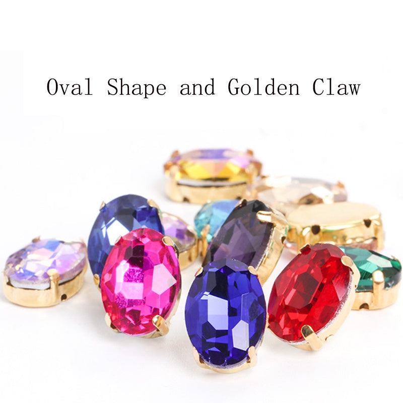 30pcs Oval Shape Glass Rhinestones10*14mm With Claw Sew On Crystal Stone Strass Diamond For Clothes Rhinestones For Needlework