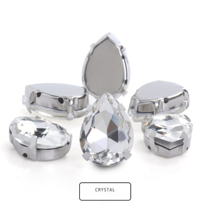Drop Shape Glass Rhinestones With Claw White K Metal Base Buckle Sew On Crystal Stone Strass Diamond Rhinestones For Needlework