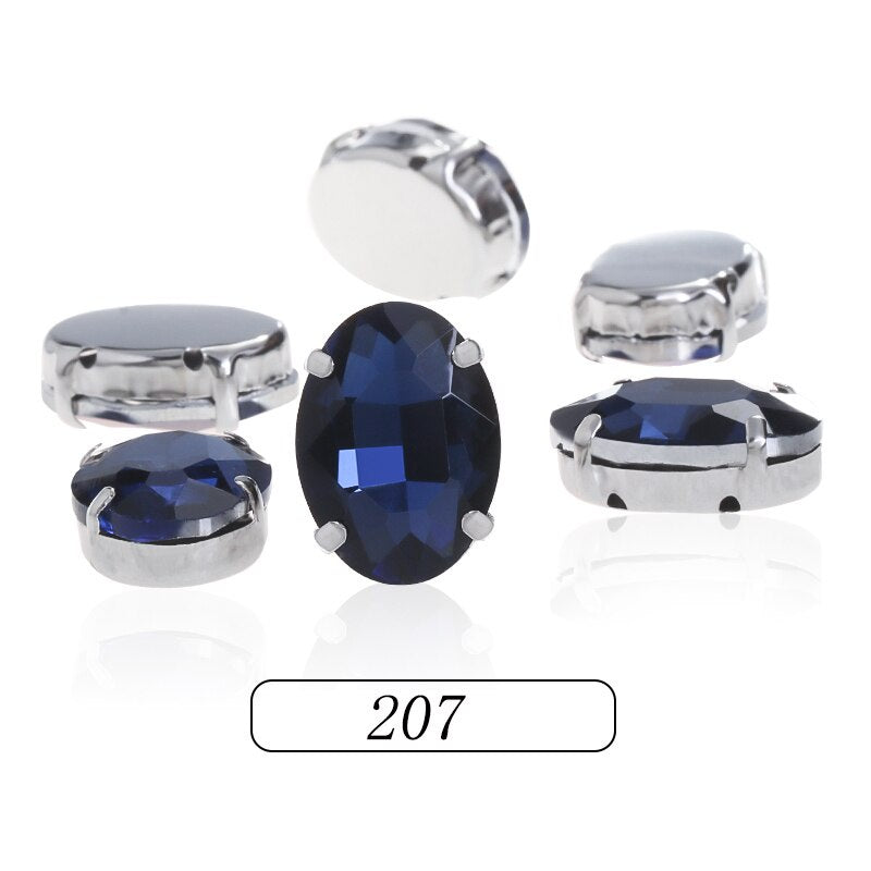 6*8/8*10mm Oval Shape Glass Rhinestones With Silver Sew On Crystal Stone Strass Diamond For Clothes Dress