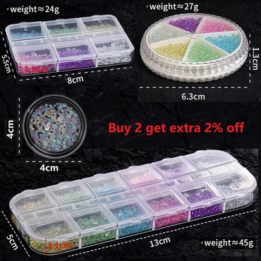 TonyBead 1Box Mix Size Aurora Transparent Multicolor Bubble Caviar Beads For Nail Sparkle Glass Crystal Rhinestones Korea Summer Nail픽시스톤,kuku