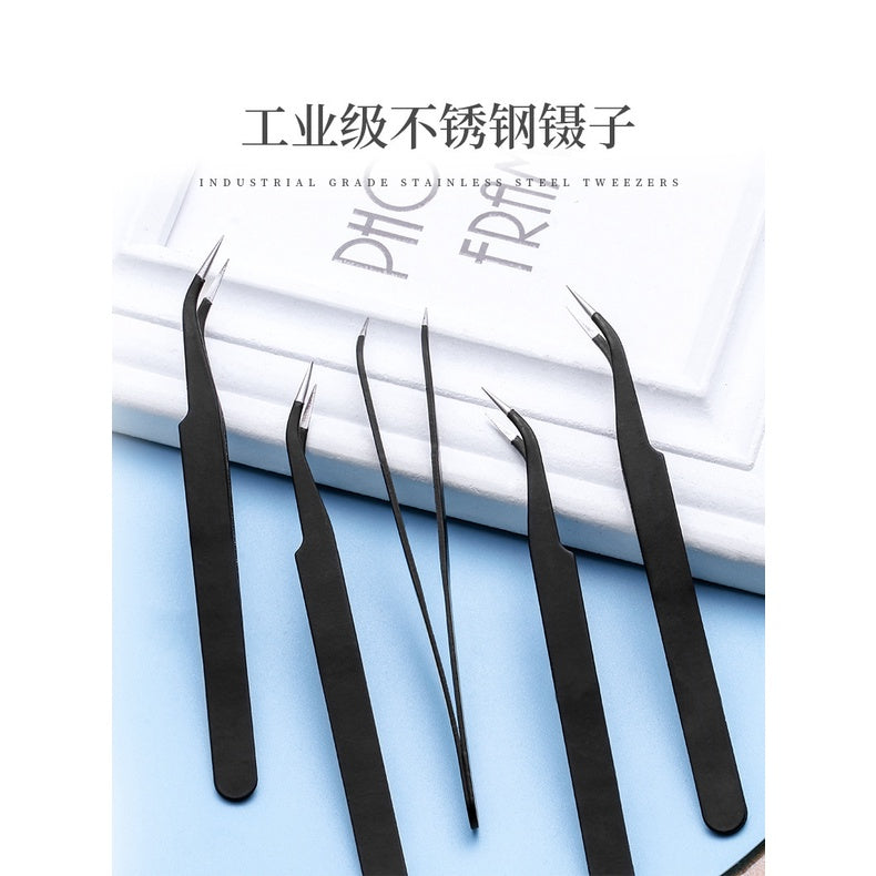 TonyBead Nail Tools Static-Free  Metal Tweezers Stainless Steel High Precision Tweezers DIY Nail Set Decorations Manicure Implement