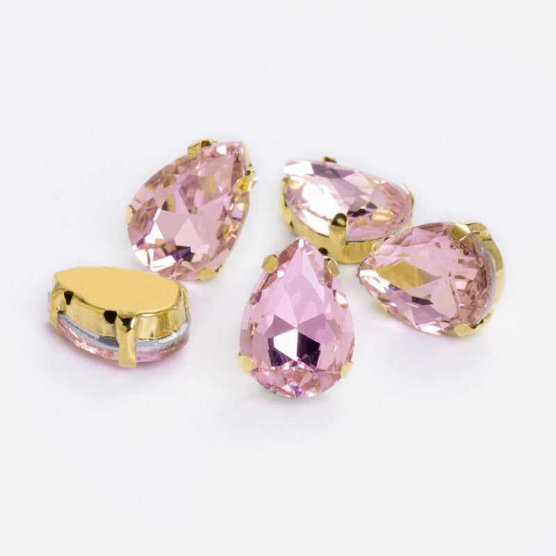 【ready stock】Yichuan Drop Rhinestone Sew-on Glass Golden Base Stones Crystal For Decoration and Crafts Clothes Sewn Rhinestones For Needlework