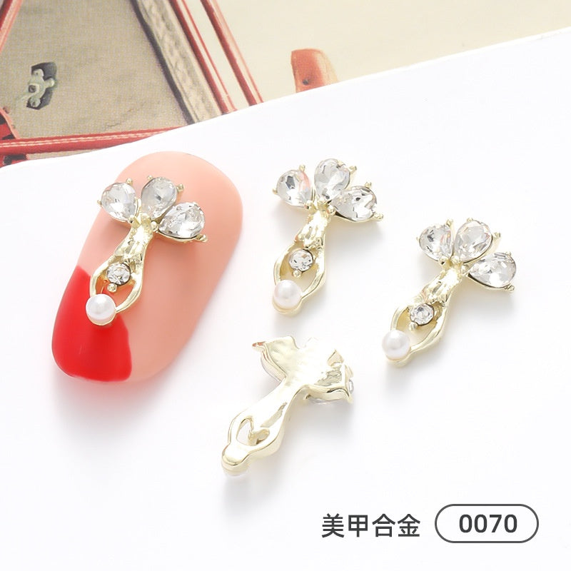Nail Small Bee Alloy Bow Rhinestone Ornaments Metal Japanese Jewelry