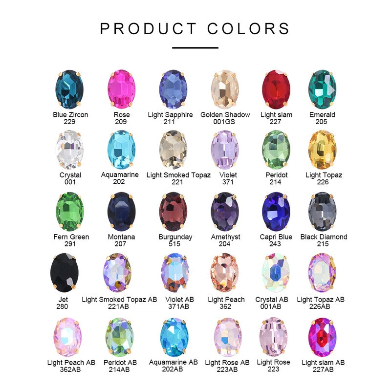 30pcs Oval Shape Glass Rhinestones10*14mm With Claw Sew On Crystal Stone Strass Diamond For Clothes Rhinestones For Needlework