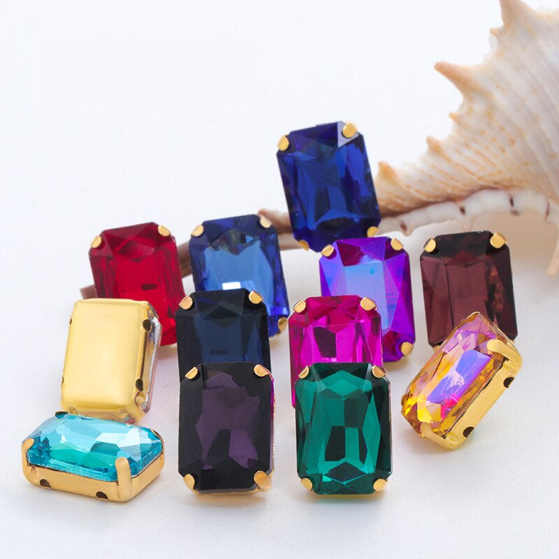 Rectangle Shape 10X14 13X18mm Glass Rhinestones With Claw Sew On Stone Strass Diamond For Clothes Rhinestones for Crystal Crafts