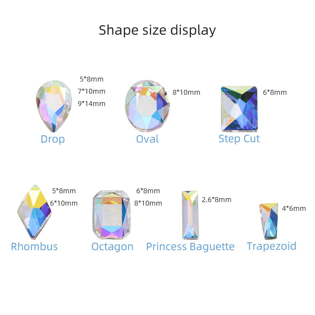TonyBead 20Pcs Mixed Shape Flatback Stone Gem Glass Nail Art Rhinestone For Jewelry Making Loose Strass Crystal Nail Accessories Nail Drill kuku