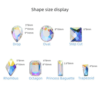 TonyBead 20Pcs Mixed Shape Flatback Stone Gem Glass Nail Art Rhinestone For Jewelry Making Loose Strass Crystal Nail Accessories Nail Drill kuku