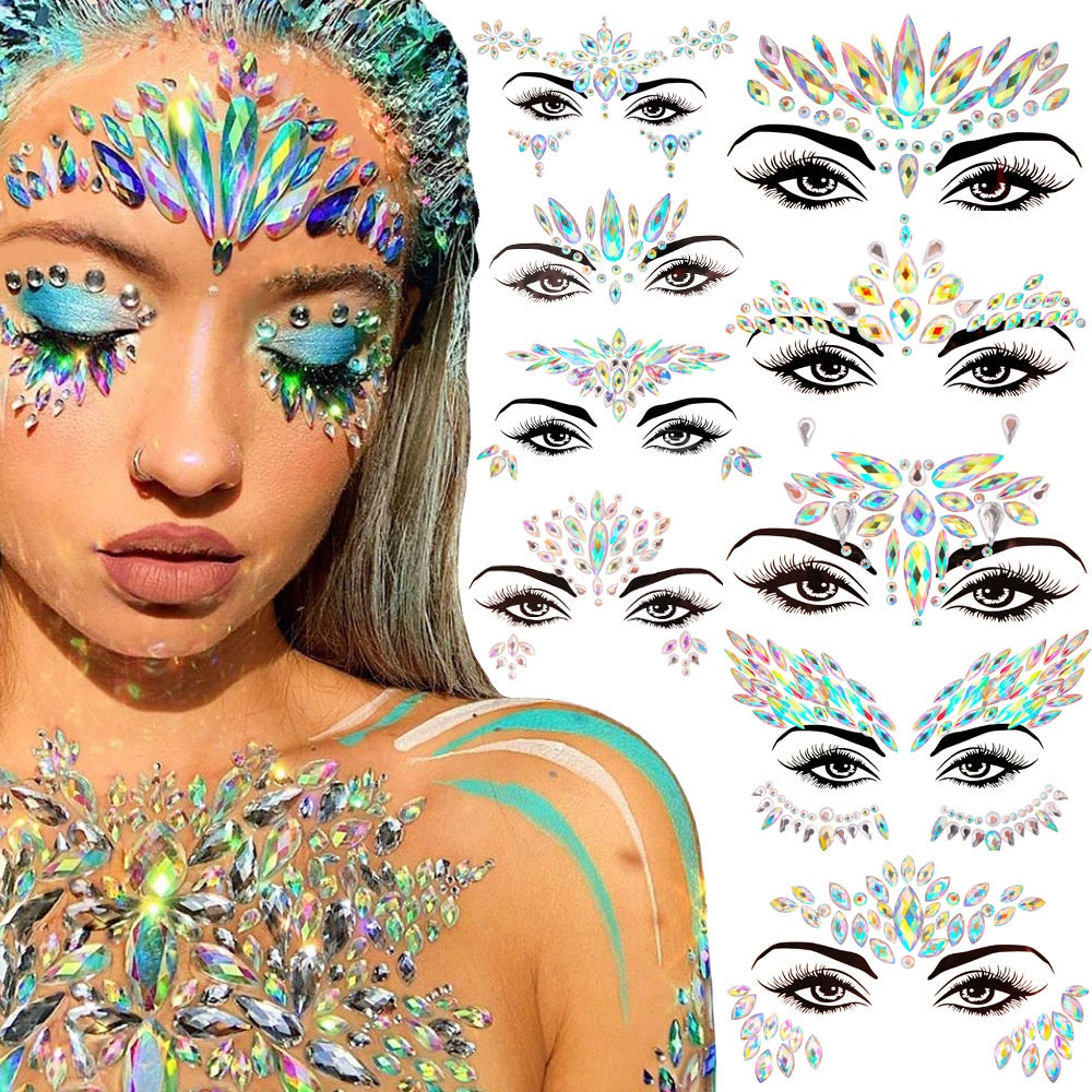 EDM Electronic Music Festival Face Pasters Eyebrow Stick-on Crystals Resin Drill Carnival Diamond Sticker Masquerade Face Decoration