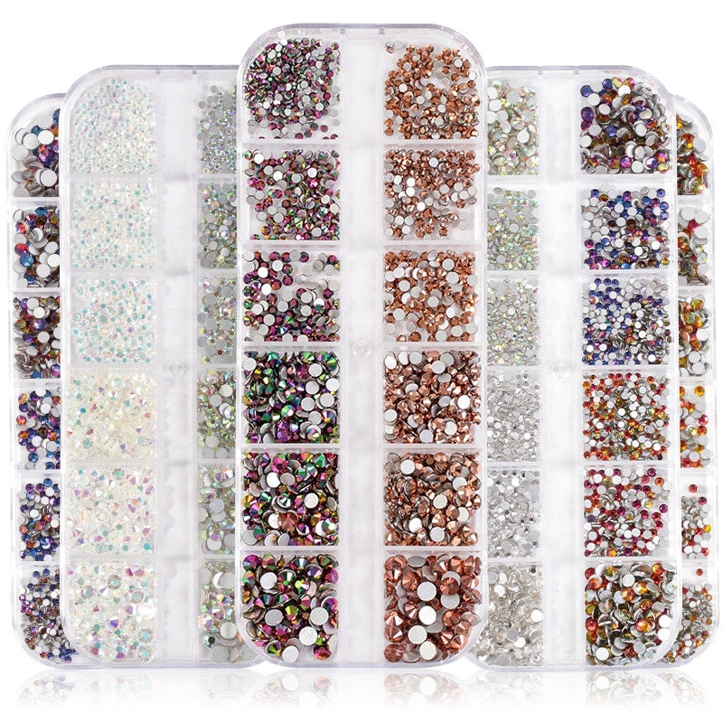 1440pcs 12 Grid Set Mixed Color Flat Nail Diamond AB Color Glass Crystal Phone Case DIY Accessories