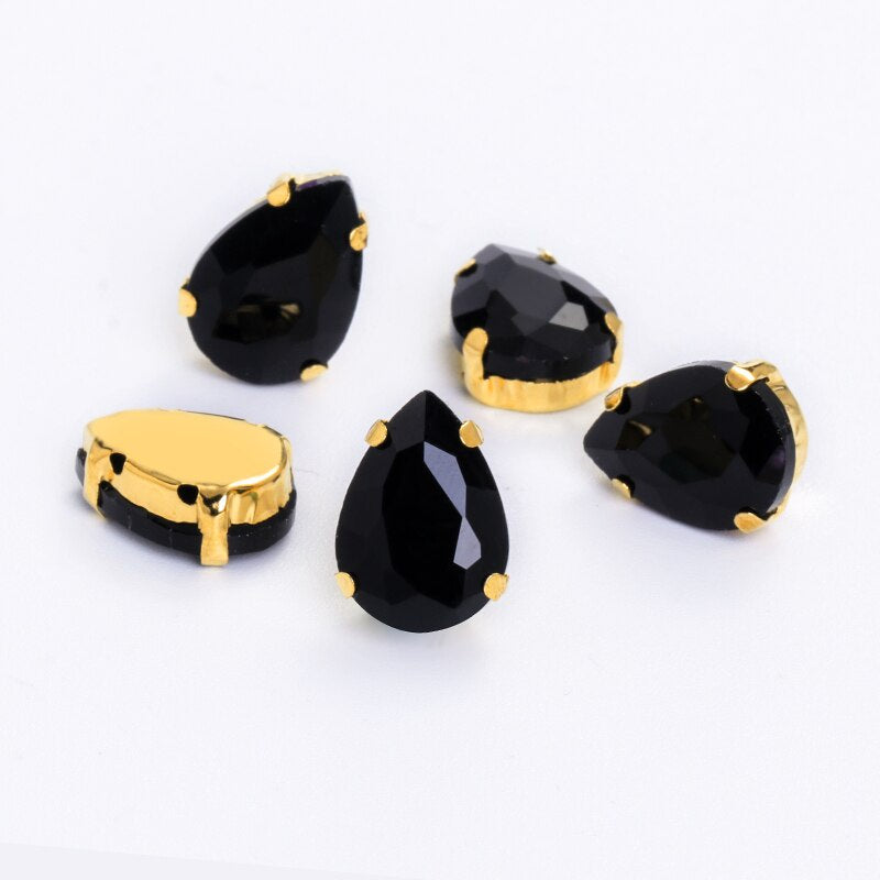 【ready stock】Yichuan Drop Rhinestone Sew-on Glass Golden Base Stones Crystal For Decoration and Crafts Clothes Sewn Rhinestones For Needlework