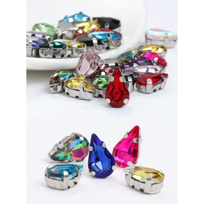 20pcs 5x8/6x10mm Drop Crystal Stone With silver bottom Rhinestone for Sewing on Clothes Sewn on Rhinestone for Needlework