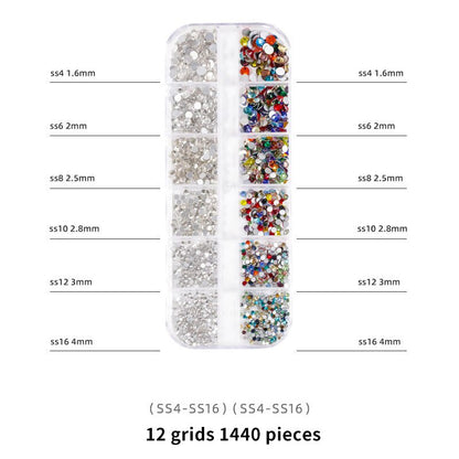 1440pcs 12 Grid Set Mixed Color Flat Nail Diamond AB Color Glass Crystal Phone Case DIY Accessories