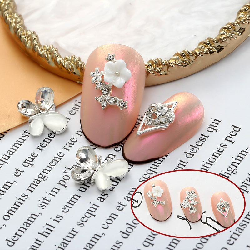 New Designs Ppearl Nail Art Salon Supplies Zircon Diy 3d Metal Alloy Nail Art Charms Stickers