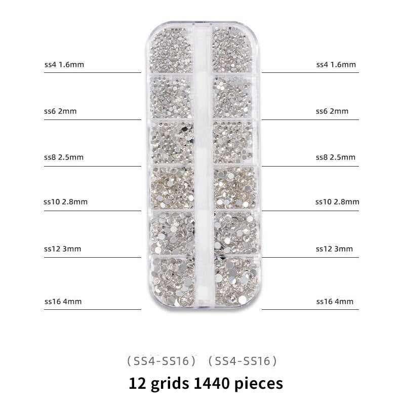 1440pcs 12 Grid Set Mixed Color Flat Nail Diamond AB Color Glass Crystal Phone Case DIY Accessories