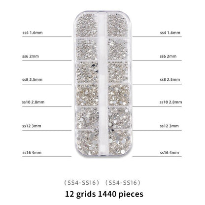 1440pcs 12 Grid Set Mixed Color Flat Nail Diamond AB Color Glass Crystal Phone Case DIY Accessories