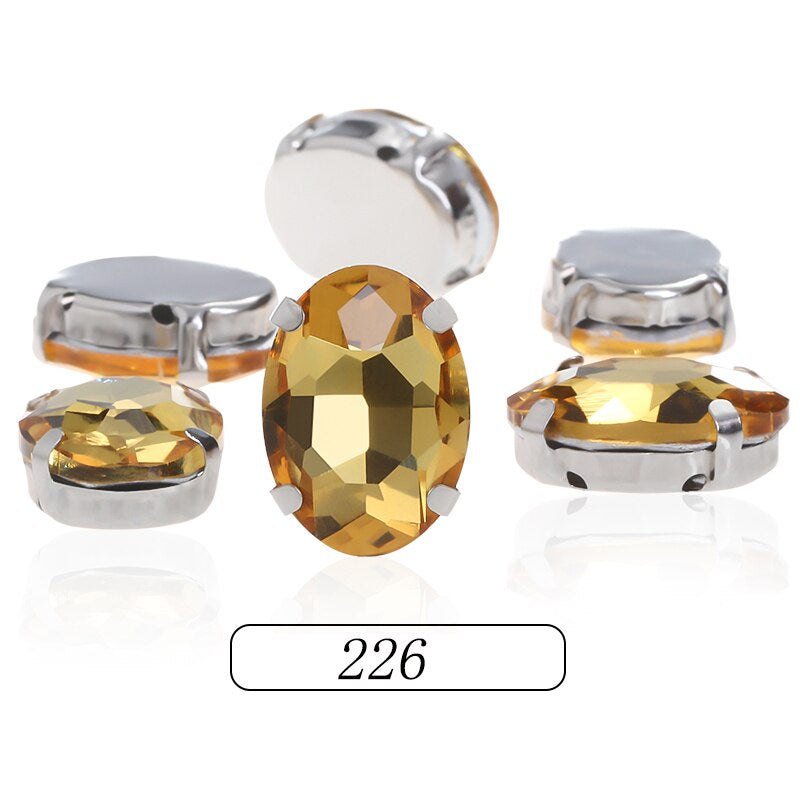 6*8/8*10mm Oval Shape Glass Rhinestones With Silver Sew On Crystal Stone Strass Diamond For Clothes Dress