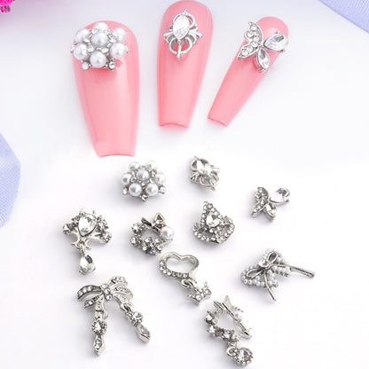 Popular Crystal Butterfly Knot Silver Coating Zircon Alloy Jewelry DIY 3D Nail Art Accessories
