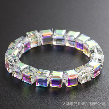Yichuan K9 High Quality Crystal AB Cube Square faceted Crystal Glass Beads Loose Spacer for Jewelry Making Beads Fits for DIY Necklace Bracelet Craft