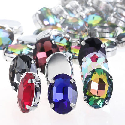 6*8/8*10mm Oval Shape Glass Rhinestones With Silver Sew On Crystal Stone Strass Diamond For Clothes Dress