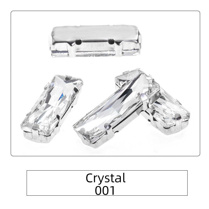 Rectangle 5x10 5x15 7x21mm Glass Crystal Sew On Rhinestones With Silver Claw Handicrafts Glitter Stones For Dress Beeds