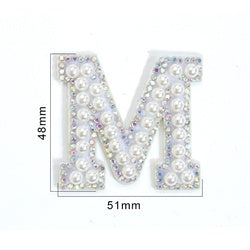 TonyBead 26 English Alphabet A-Z Pearl Letter Patches Rhinestone Patch Sewing On Patches Stripe Badge DIY Name